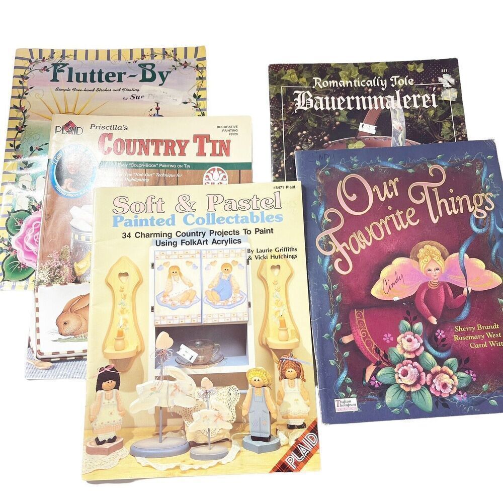 Vintage 90s Lot of 5 Painting Craft Books Country Projects FolkArt Kitschy Decor
